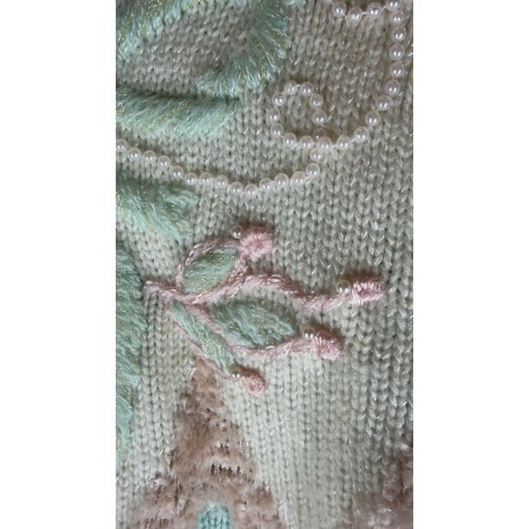 Rare Jaclyn Smith Vintage Sweater Chunky Beaded 80's White Blue Pink Small - Picture 10 of 16